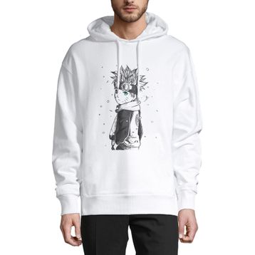 QIVI BGA0839-ERKKP Anime Naruto Baskılı Beyaz Erkek Uzun Kol Örme Sweatshirt
