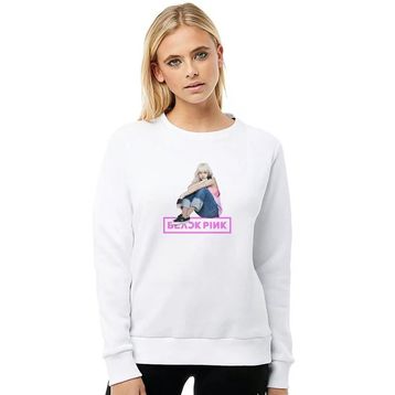 Qivi BGA1286-KDNSW Lisa Blackpınk Yg Entertainment K Pop Baskılı Örme Kadın Beyaz Sweatshirt