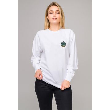 Qivi BGA2017-KDNSW Hogwarts Slytherin Baskılı Beyaz Kadın Uzun Kol Örme Sweatshirt