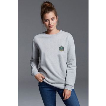 Qivi BGA2017-KDNSW Hogwarts Slytherin Baskılı Gri Kadın Uzun Kol Örme Sweatshirt