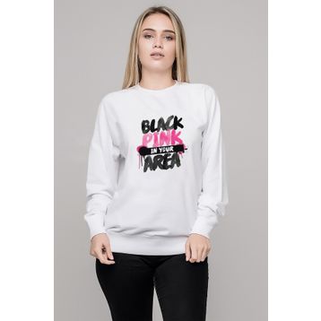 Qivi Black Pink In Your Area Baskılı Beyaz Kadın Uzun Kol Örme Sweatshirt