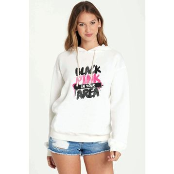 Qivi Black Pink In Your Area Baskılı Beyaz Kadın Uzun Kol Örme Sweatshirt