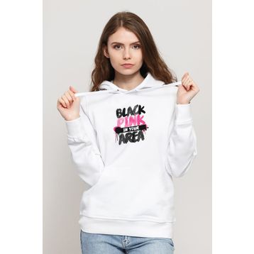 Qivi Black Pink In Your Area Baskılı Beyaz Kadın Uzun Kol Örme Sweatshirt