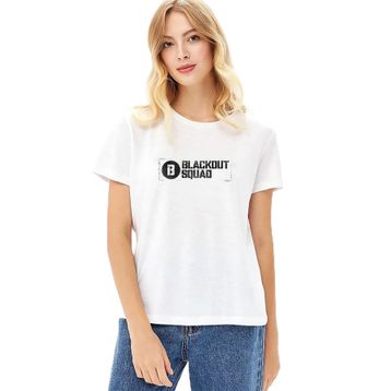 Qivi Black Squad Baskılı Baskılı Örme RF0297-KDNTS Beyaz Kadın T-shirt