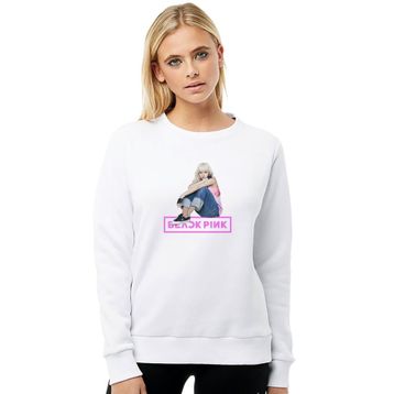 Qivi Blackpink Baskılı Beyaz Kadın Uzun Kol Örme Sweatshirt