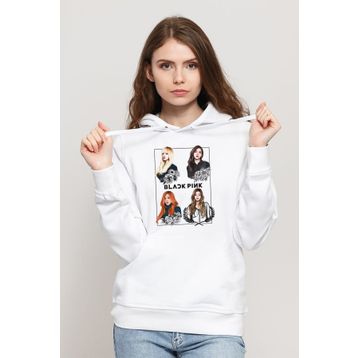 Qivi Blackpink Baskılı Beyaz Kadın Uzun Kol Örme Sweatshirt