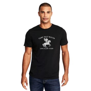 Qivi Camp Half Blood Long Island Sound Baskılı Siyah Erkek Örme T-shirt