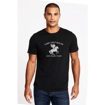 Qivi Camp Half Blood Long Island Sound Baskılı Siyah Erkek Örme T-shirt