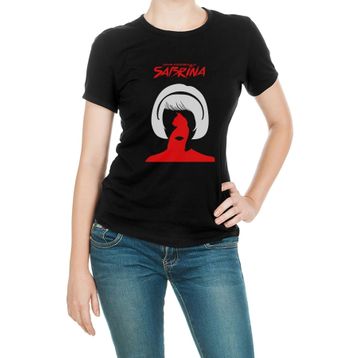 Qivi Chilling Adventures Of Sabrina Poster Baskılı Örme Siyah Kadın T-shirt