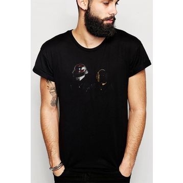 Qivi Daft Punk Baskılı Siyah Erkek Örme T-shirt