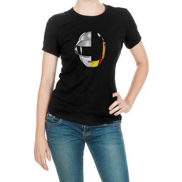 Qivi Daft Punk Ram Baskılı Siyah Kadın Örme T-shirt