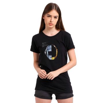 Qivi Daft Punk Ram Baskılı Siyah Kadın Örme T-shirt