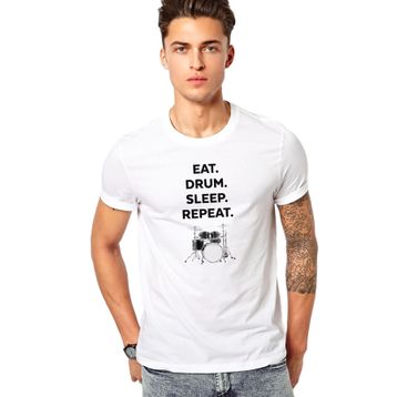 Qivi Eat Drum Sleep Repeat Baskılı Beyaz Erkek T-shirt