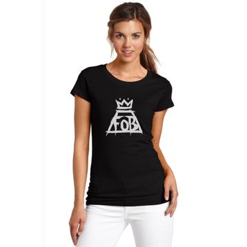 Qivi Fall Out Boy Chicago Baskılı Siyah Kadın Örme T-shirt