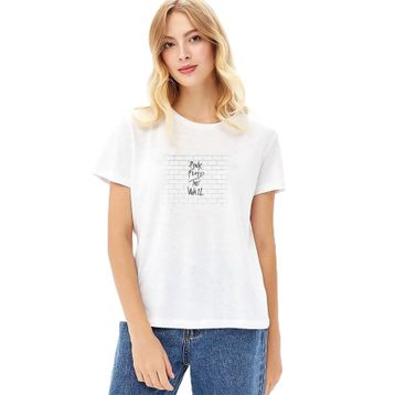Qivi Floyd The Wall Beyaz Pink Floyd Baskılı Beyaz Kadın Örme T-shirt