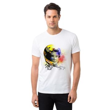 Qivi Formula F1 Ayrton Senna F1 Car Baskılı Beyaz Erkek Örme T-shirt
