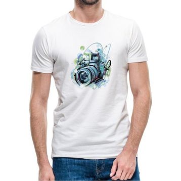 Qivi Fotoğraf Makinesi Objek Lens Camera Kamera Baskılı Beyaz Erkek Örme T-shirt