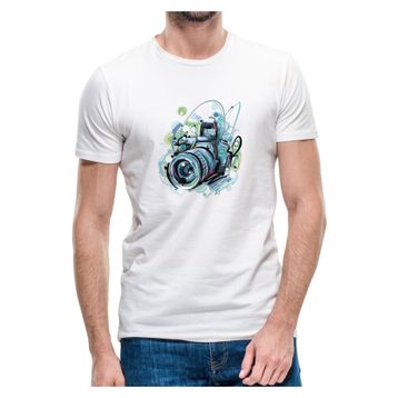 Qivi Fotoğraf Makinesi Objek Lens Camera Kamera Baskılı Beyaz Erkek Örme T-shirt