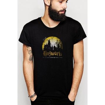 Qivi H P Hogwarts Apparel Books Visit Baskılı Siyah Erkek Örme T-shirt