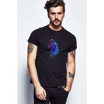 Qivi Howling Wolf Baskılı Siyah Erkek Örme T-shirt