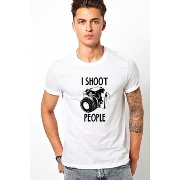 Qivi I Shoot People Fotoğraf Makinesi Baskılı Beyaz Erkek T-shirt