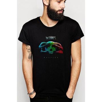 Qivi In Flames Battles Metal Rock Müzik Baskılı Siyah Erkek Örme T-shirt