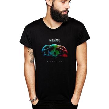 Qivi In Flames Battles Metal Rock Müzik Baskılı Siyah Erkek Örme T-shirt