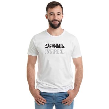 Qivi Ist Istanbul 34 Baskılı Beyaz Erkek T-shirt