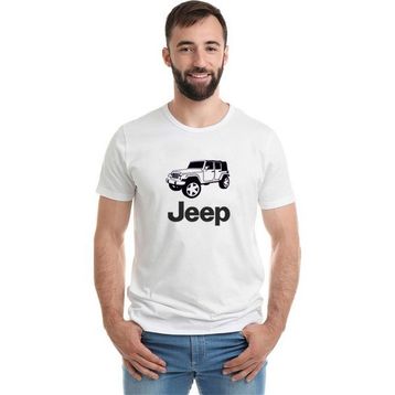 Qivi Jeep Baskılı Beyaz Erkek T-shirt