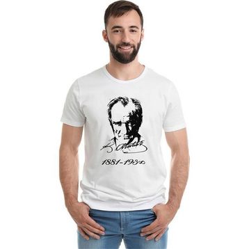 Qivi K Atatürk İmza 1881 1938 Baskılı Beyaz Erkek T-shirt
