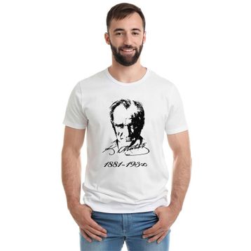 Qivi K Atatürk İmza 1881 1938 Baskılı Beyaz Erkek T-shirt