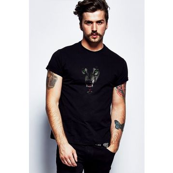 Qivi Kurt Mozaik Wolf Baskılı Siyah Erkek Örme T-shirt