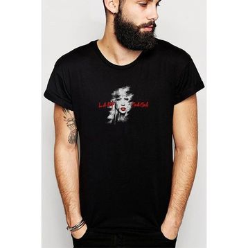 Qivi Lady Gaga Baskılı Siyah Erkek Örme T-shirt