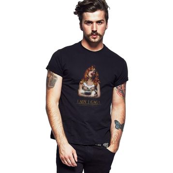 Qivi Lady Gaga Baskılı Siyah Erkek Örme T-shirt