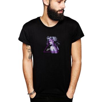 Qivi Lady Gaga Baskılı Siyah Erkek Örme T-shirt