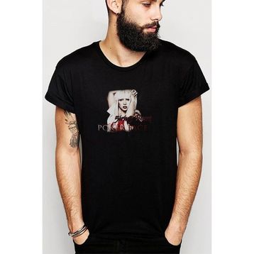 Qivi Lady Gaga Poker Face Baskılı Siyah Erkek Örme T-shirt