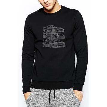 Qivi Legendary Jdm Crew Nissan Skyline R34 Baskılı Siyah Erkek Uzun Kol Örme Sweatshirt