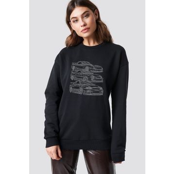 Qivi Legendary Jdm Crew Nissan Skyline R34 Baskılı Siyah Erkek Uzun Kol Örme Sweatshirt