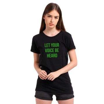 Qivi Let Your Voice Be Heard Baskılı Siyah Örme Kadın T-shirt