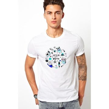 Qivi Lets Go to the Moon Baskılı Beyaz Erkek T-shirt