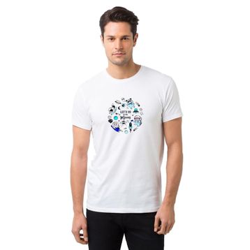 Qivi Lets Go to the Moon Baskılı Beyaz Erkek T-shirt