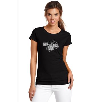 Qivi Live Fast Ride Free Baskılı Siyah Örme Kadın T-shirt