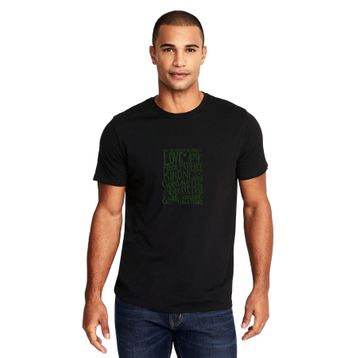 Qivi Love Joy Peace Baskılı Siyah Erkek Örme T-shirt