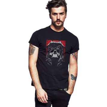 Qivi Metallica Bercalona Post Rock Metal Müzik Baskılı Siyah Erkek Örme T-shirt