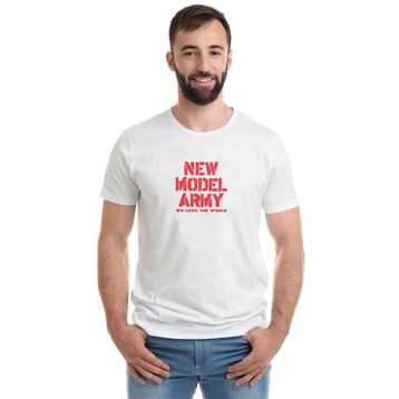 Qivi Model Army We Love the World Baskılı Beyaz Erkek T-shirt