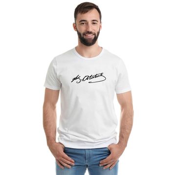 Qivi Mustafa Kemal Atatürk İmza Baskılı Beyaz Erkek T-shirt