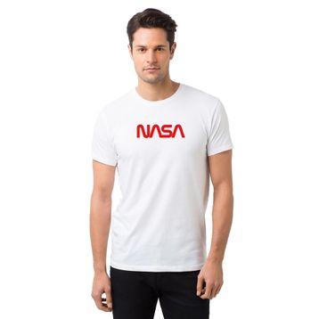 Qivi Nasa Kırkızı Baskılı Beyaz Erkek T-shirt