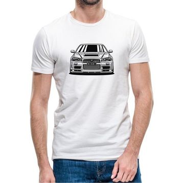 Qivi Nissan Skyline R34 Gt R Baskılı Beyaz Erkek Örme T-shirt