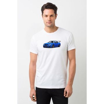Qivi Nissan Skyline R34 Gt R Baskılı Beyaz Erkek Örme T-shirt