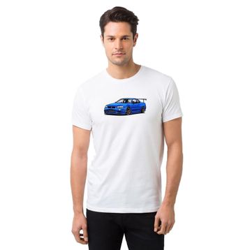 Qivi Nissan Skyline R34 Gt R Baskılı Beyaz Erkek Örme T-shirt